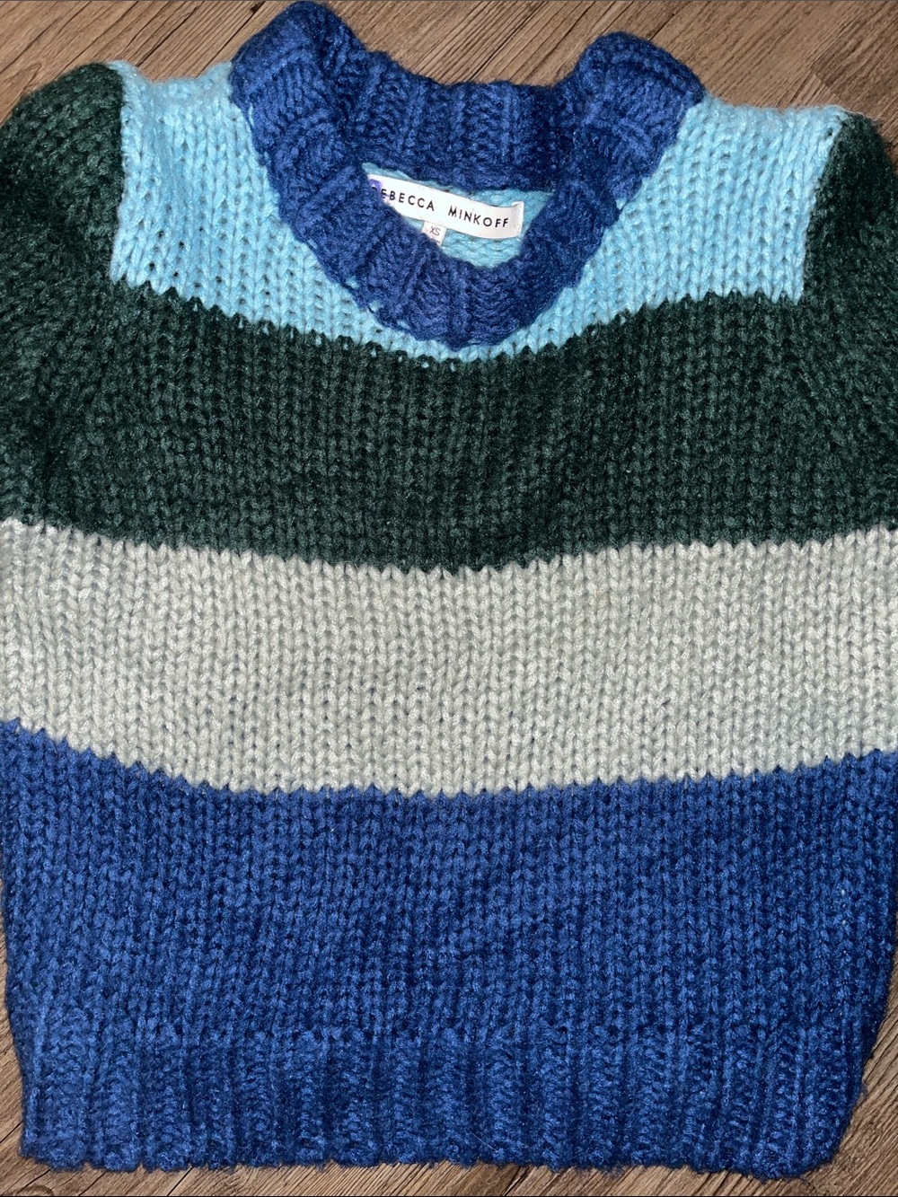 REBECCA MINKOFF Striped Ribbed Crew Sweater